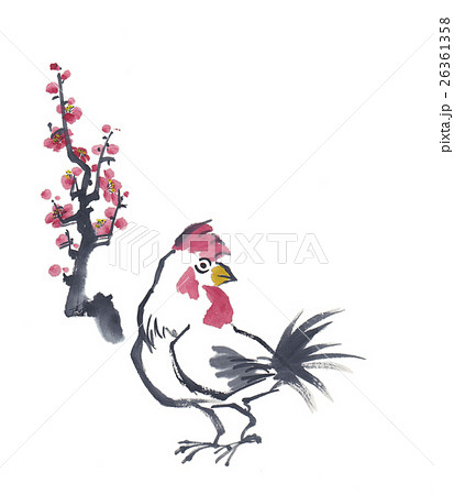 水墨画 酉 酉年 鶏のイラスト素材 - PIXTA