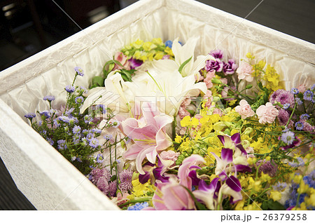 葬式 別れ花 お別れの儀 花の写真素材