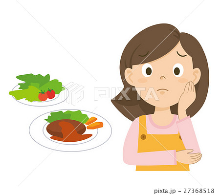 献立 迷う 女性 食事のイラスト素材