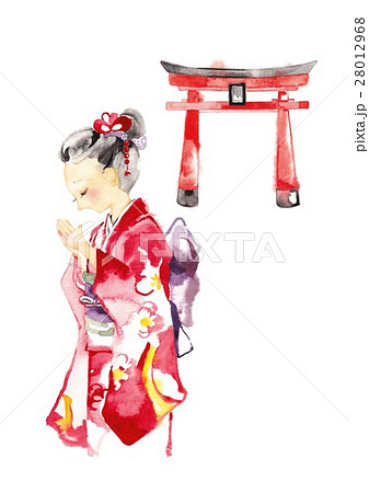 水彩画「七五三を迎える神社」 水彩画「七五三を迎える神社」