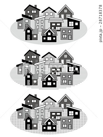 町並み 住宅街 モノクロ 街のイラスト素材