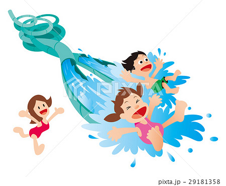 夏 プール ウォータースライダー 流れるプールのイラスト素材