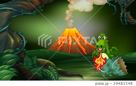 動物 火山 ドラゴン 竜のイラスト素材