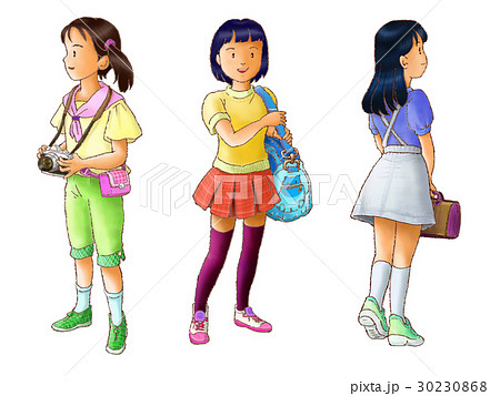 子供 女の子 ファッション 立ち姿のイラスト素材