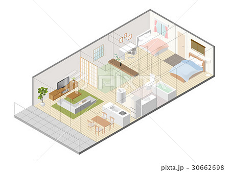 住宅 部屋 パース 鳥瞰図のイラスト素材