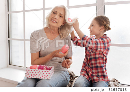 ヘアースタイル 髪形 おばあちゃん 年寄りの写真素材
