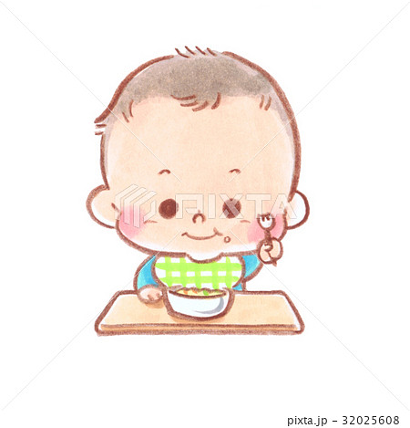 離乳食 食事 食べる 赤ちゃんのイラスト素材