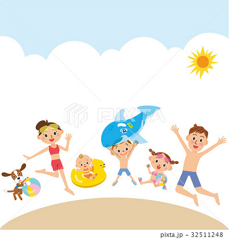 夏 海 海水浴 子供のイラスト素材