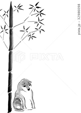 水墨画 墨絵 犬 筆イラストのイラスト素材