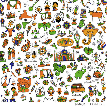 India Sketch Seamless Pattern For Your Designのイラスト素材