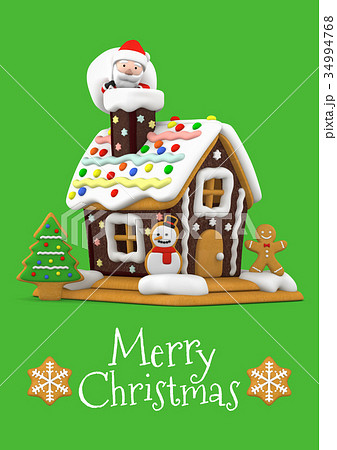 サンタクロース クリスマス メリークリスマス お菓子の家のイラスト素材