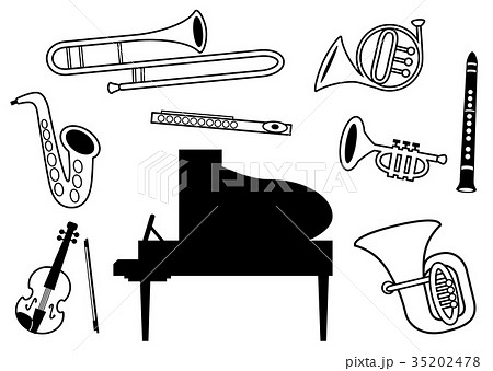 木管楽器 サックス 楽器 グランドピアノの写真素材