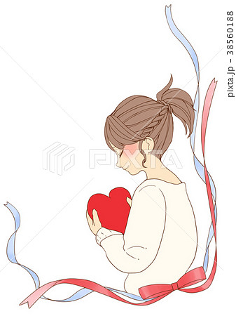 女の子 ハート リボン バレンタインのイラスト素材