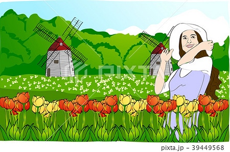 花畑 女の子のイラスト素材