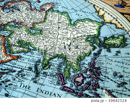 世界地図 古地図 東南アジア インド洋の写真素材