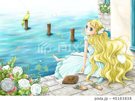 海辺 ワンピース 女の子 海のイラスト素材