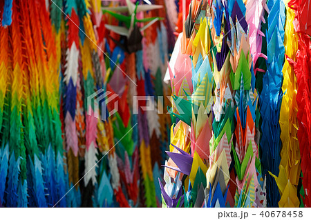 千羽鶴 平和 折り鶴の写真素材