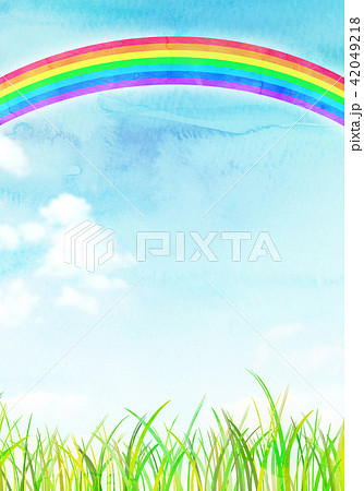 草原 虹 背景素材 青空のイラスト素材