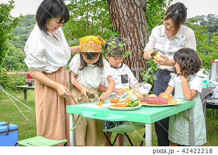 自然 緑 キャンプ カレーの写真素材