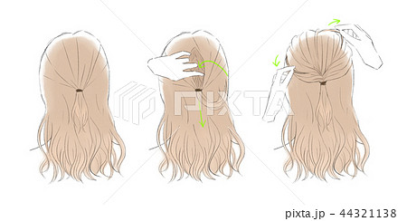 ヘアスタイル 女性 ハーフアップ 髪型のイラスト素材