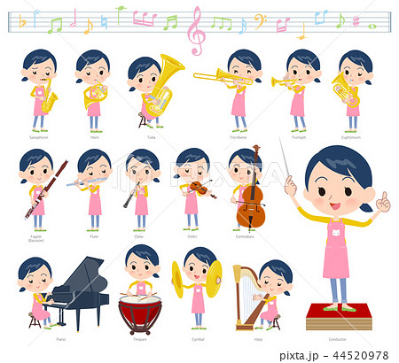 女性 保育士 楽器 演奏のイラスト素材