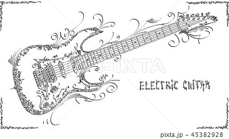 ギター エレキギター 楽器 白黒のイラスト素材