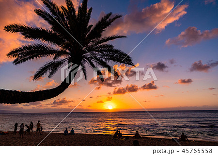 美品！夕焼けの海とヤシの木カップル シルエットフレーム⭐︎迫力の