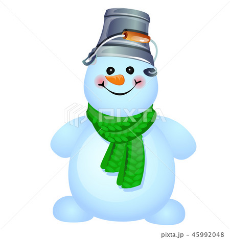 雪だるま イラスト 丸い バケツの写真素材
