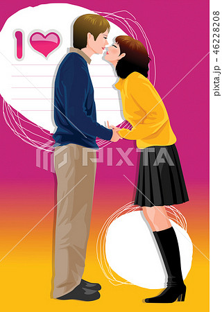 キス ハート 横顔 人物のイラスト素材