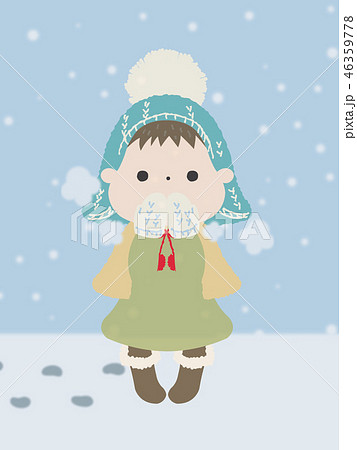 白い息 子供 雪 寒い 女の子のイラスト素材