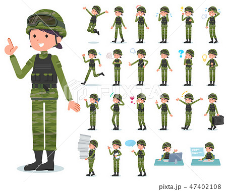 女性 軍人 兵隊 表情のイラスト素材