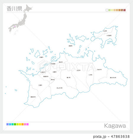 香川県の地図 市町村 区分け のイラスト素材
