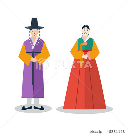 韓服 若い男 若い男性 若い女性のイラスト素材