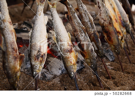 網焼き 串焼き 川魚 焼魚の写真素材