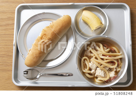 学校給食 給食 食器 教室の写真素材