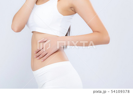 Profile side view of slim lady with perfect body shape posing over