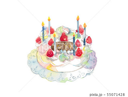 ケーキ 誕生日 イラスト 手書き パーティーの写真素材