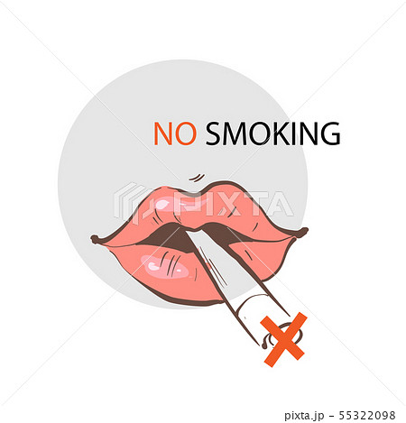Lips With Cigarette No Smoking Sign Slogan のイラスト素材