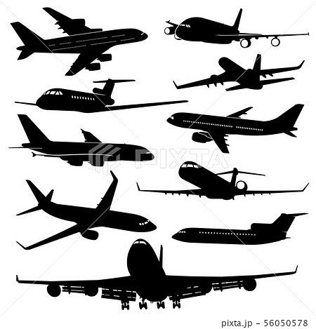 シルエット モノクロ 飛行機 航空機のイラスト素材