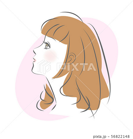 女 横顔 セミロングのイラスト素材