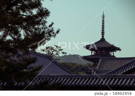 法隆寺 夕方 奈良 五重塔の写真素材