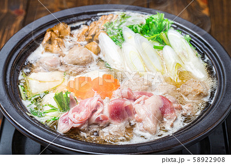 鍋物 食べ物 鴨鍋 湯気の写真素材