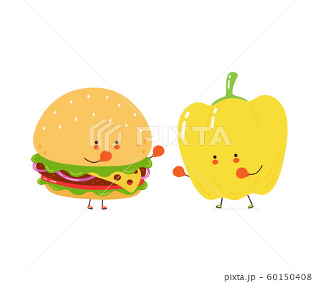ハンバーガー バーガー キャラクター 文字のイラスト素材