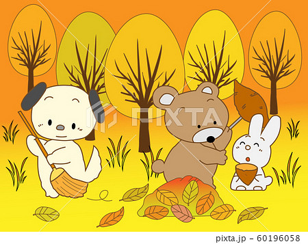 秋 掃除 落ち葉 キャラクターのイラスト素材