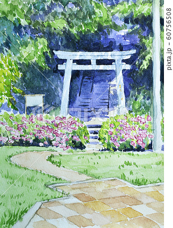 神社 階段 水彩 石段のイラスト素材
