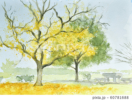 水彩画 ベンチ 水彩 公園のイラスト素材 - PIXTA