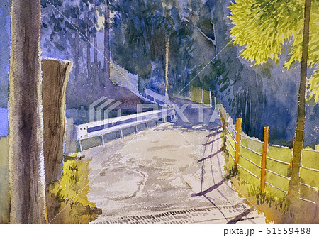 水彩画 里山 秋 風景画のイラスト素材 - PIXTA