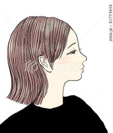 女性 横顔 ボブ 茶髪のイラスト素材