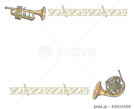 飾り罫と金管楽器のフレーム素材のイラスト素材
