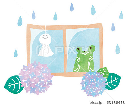 蛙 雨 梅雨 動物のイラスト素材